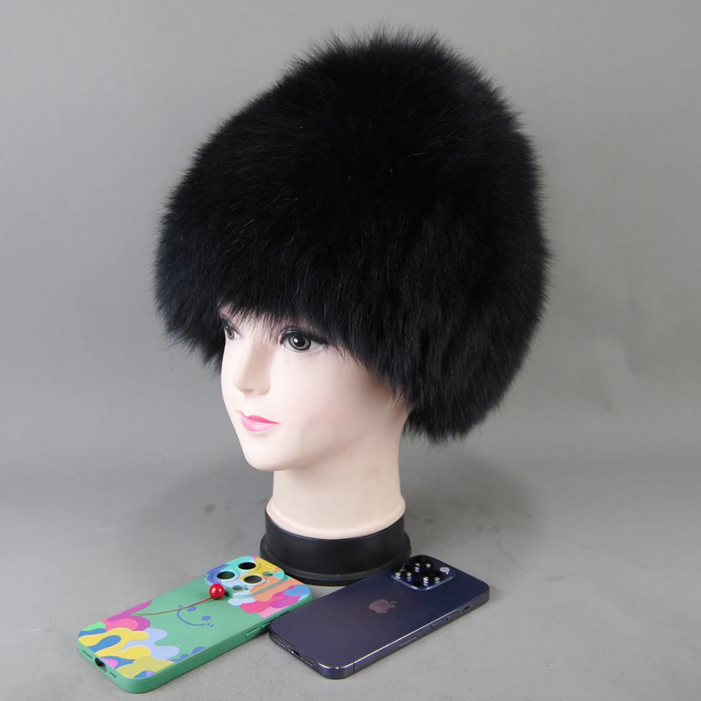 Hot Sale Winter Hat 100% Real Natural Silver Fox Fur Women's Knitted Fur Cap Women Hat Fox Fur Hat Female Ear Warm Winter Must