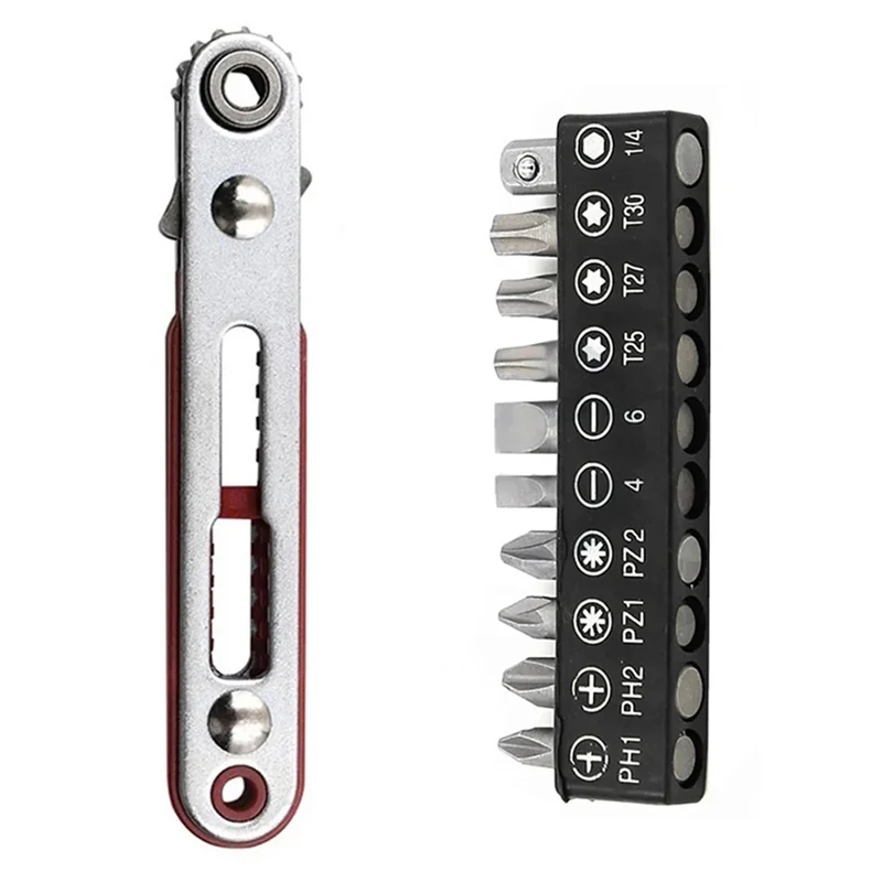 HRBAJ-2X Mini-Ratschenschlüssel mit flachem Kopf, 90-Grad-Offset-Schraubendrehergriff mit Bit-Set, Ratschenschlüssel mit Doppelantriebskopf