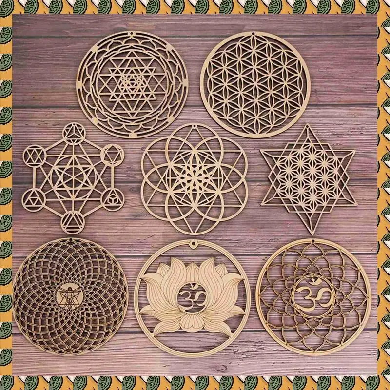 

A77I 40Pack 14Cm Wooden Wall Sign Flower Of Life Shape Coaster Wood Wall Art DIY Coaster Craft Making Geometry
