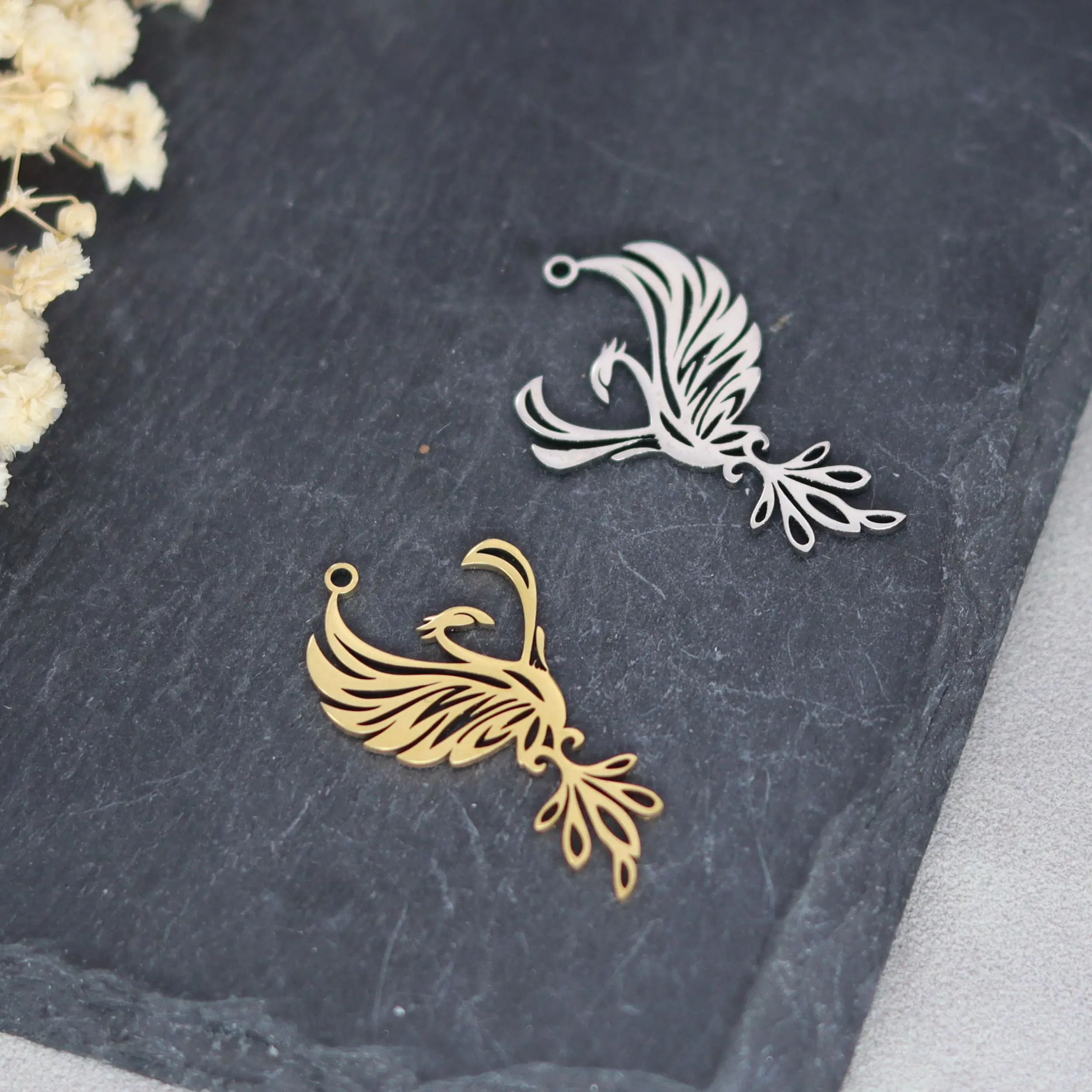 3pcs Exquisite Flying Bird Filigree Fire Phoenix DIY Tassels Earrings Charms for Jewelry Making Stainless Steel Pendant Supplies