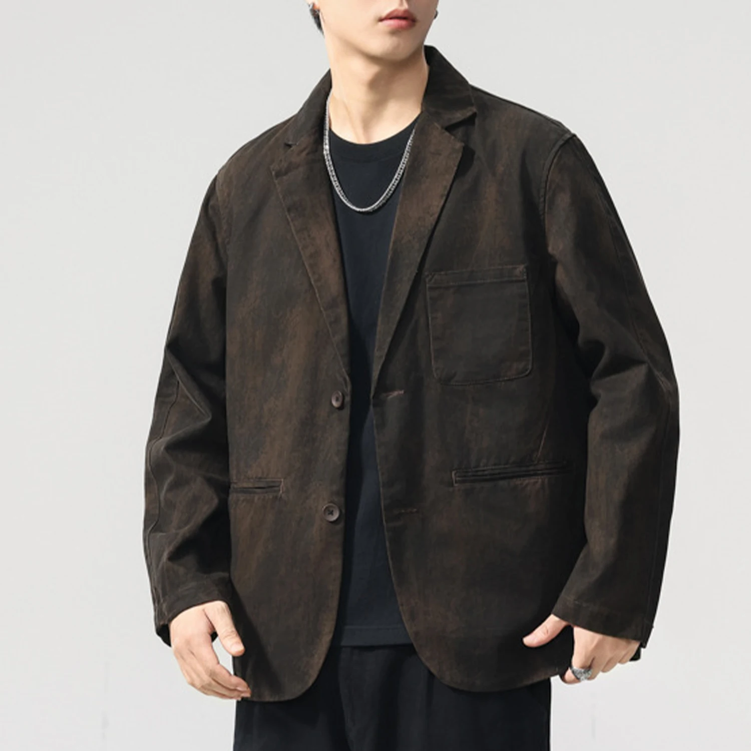 Männer Gewaschene Baumwolle Retro Alte Schmutzige Mode Streetwear Lose Casual Anzug Blazer Cargo Jacke Cityboy Frühling Herbst Mantel Oberbekleidung