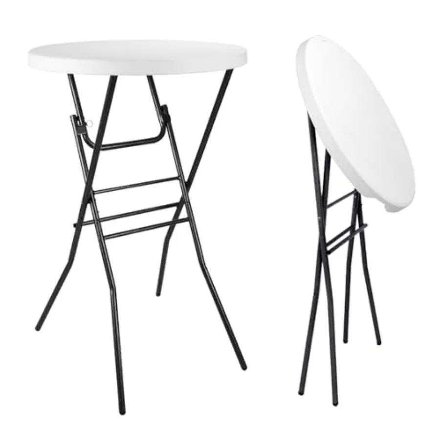 

Cocktail Table 28in Portable Folding Bar Height Table, Compact Round High Top Plastic and Steel Bistro with Removable Legs, for