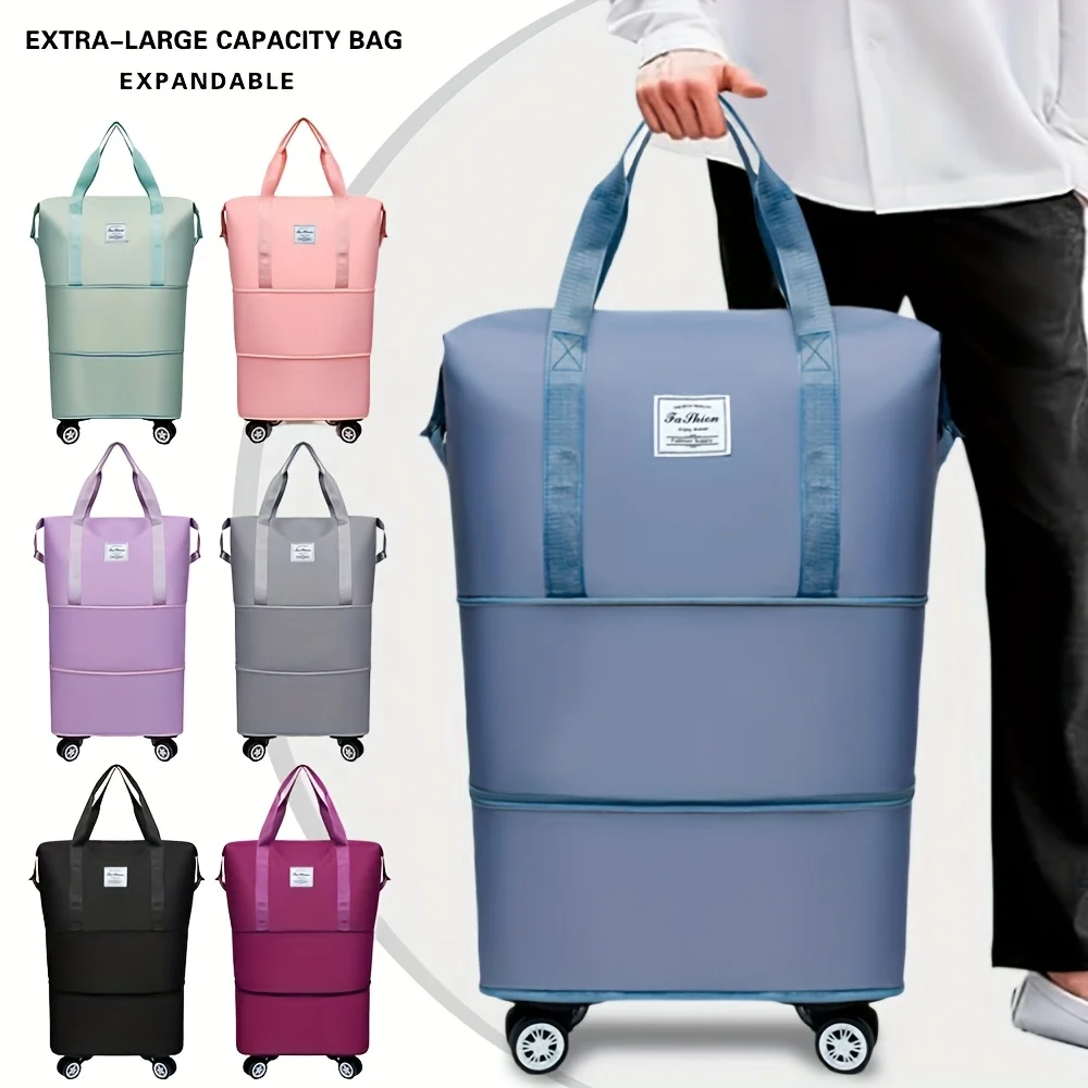 1pc Extra-Large Expandable Travel Suitcase - Durable Oxford Fabric, 3-Layer Design with All-Wheel Mobility & Fixed Shoulder Strap, Foldable Luggage with Multiple Colors (Light Blue, Pink, Purple, Black, Gray) for Air Travel, Business Trips & Vacations, Lu