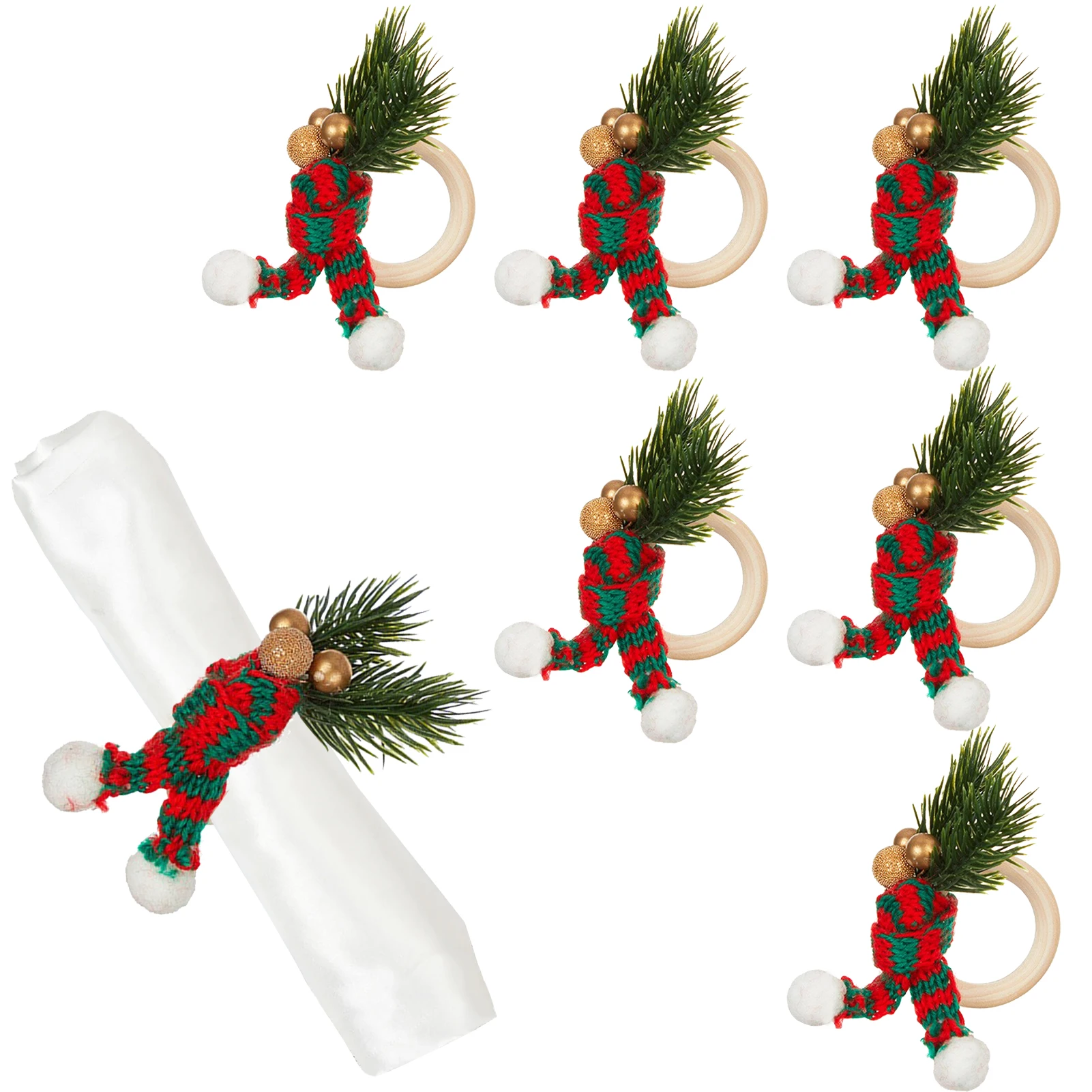 6pcs Christmas Mini Scarf Napkin Clasp Christmas Red Hat Napkin Ring Wine Bottle Decoration Ring