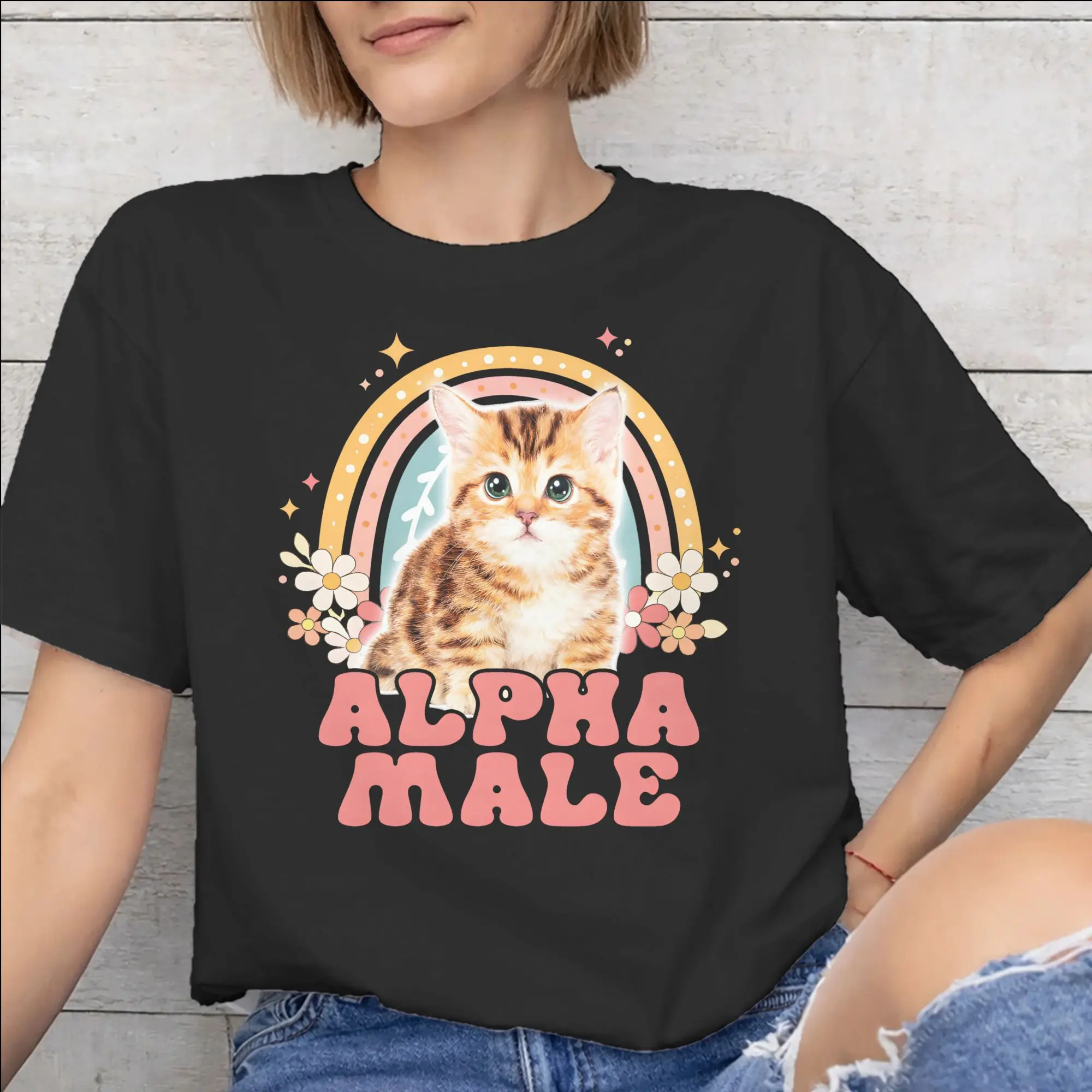 Alpha Male Cat Kitten Funny  Printed T Shirt for Men Women  Cotton  Tee Shirt Clothing