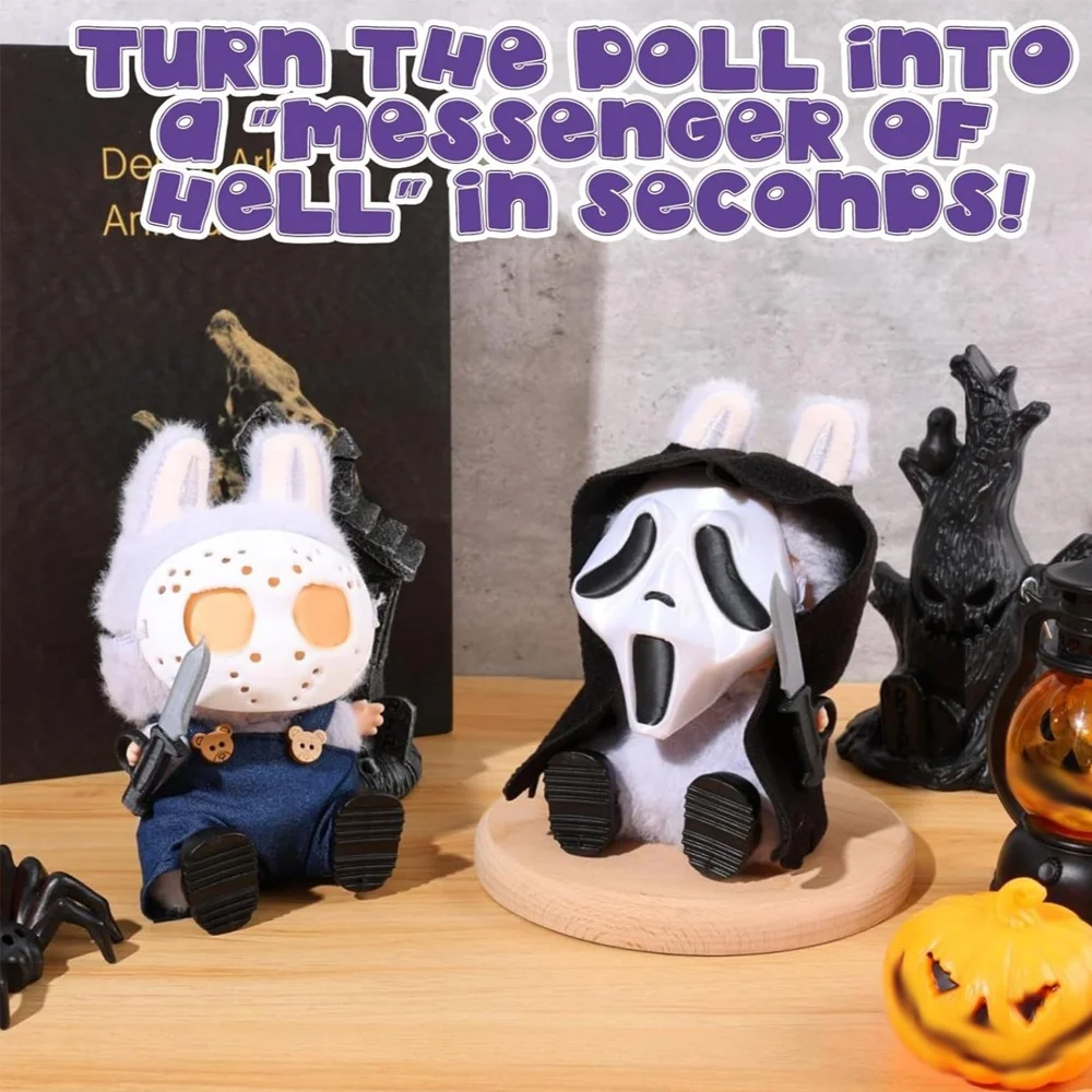 

Костюмы кукол на Хэллоуин для 17 см Labubu V1 V2 V3, аксессуары для одежды, маска для лица призрака, дизайнерская игрушка, модный подарок на Рождество