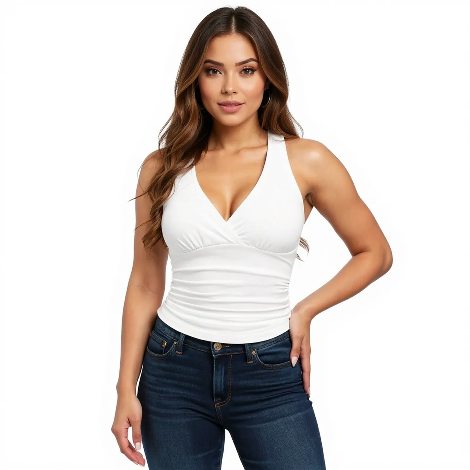 Sexy enges, hängendes Hals-Tanktop mit V-Ausschnitt, modisches Top für Damen, Street-Style, rückenfrei, einfarbig, Tank-Top, Sommer-Reisekleidung