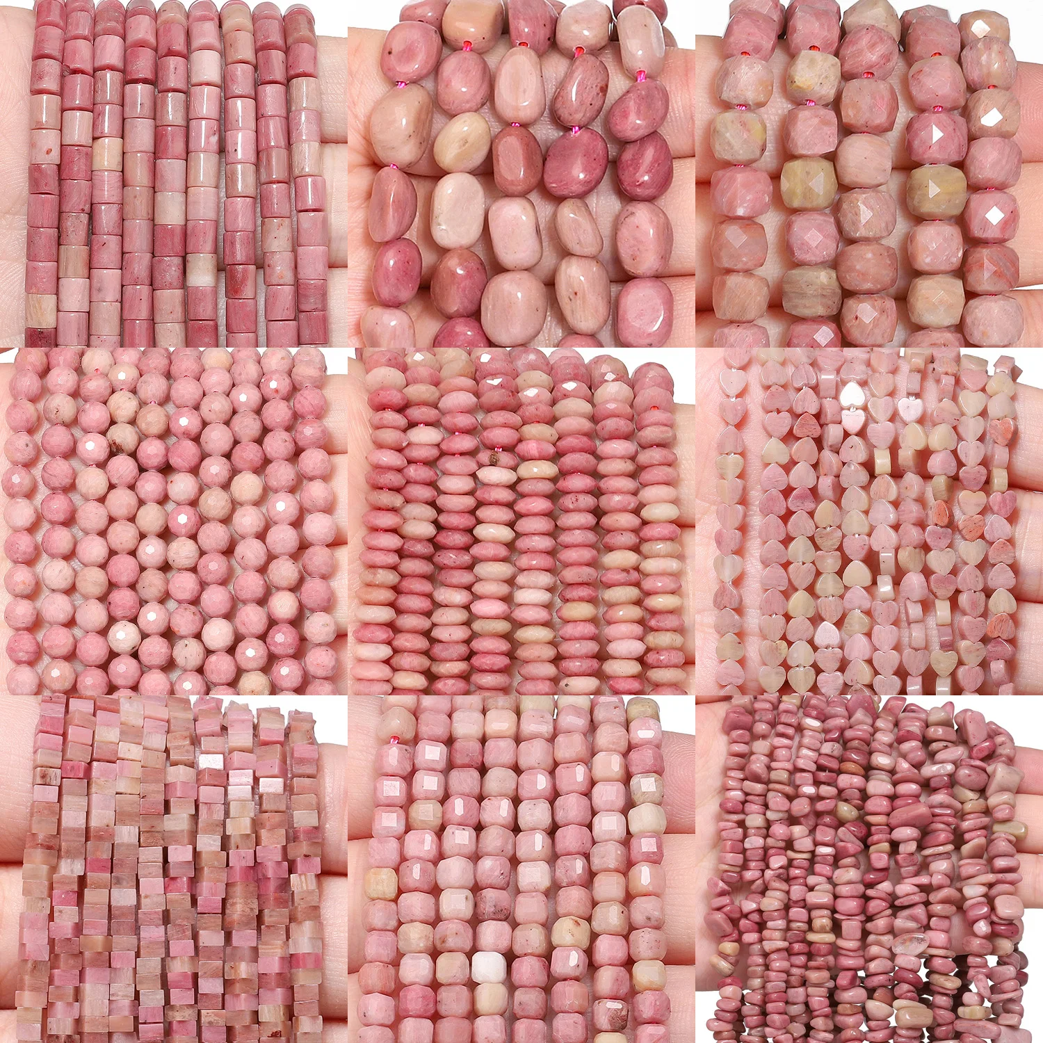 Natural Rhodonite Stone Beads Charms Heart Faceted Round Square Rondelle Shape Beads for Jewelry Making DIY Beading Accessories