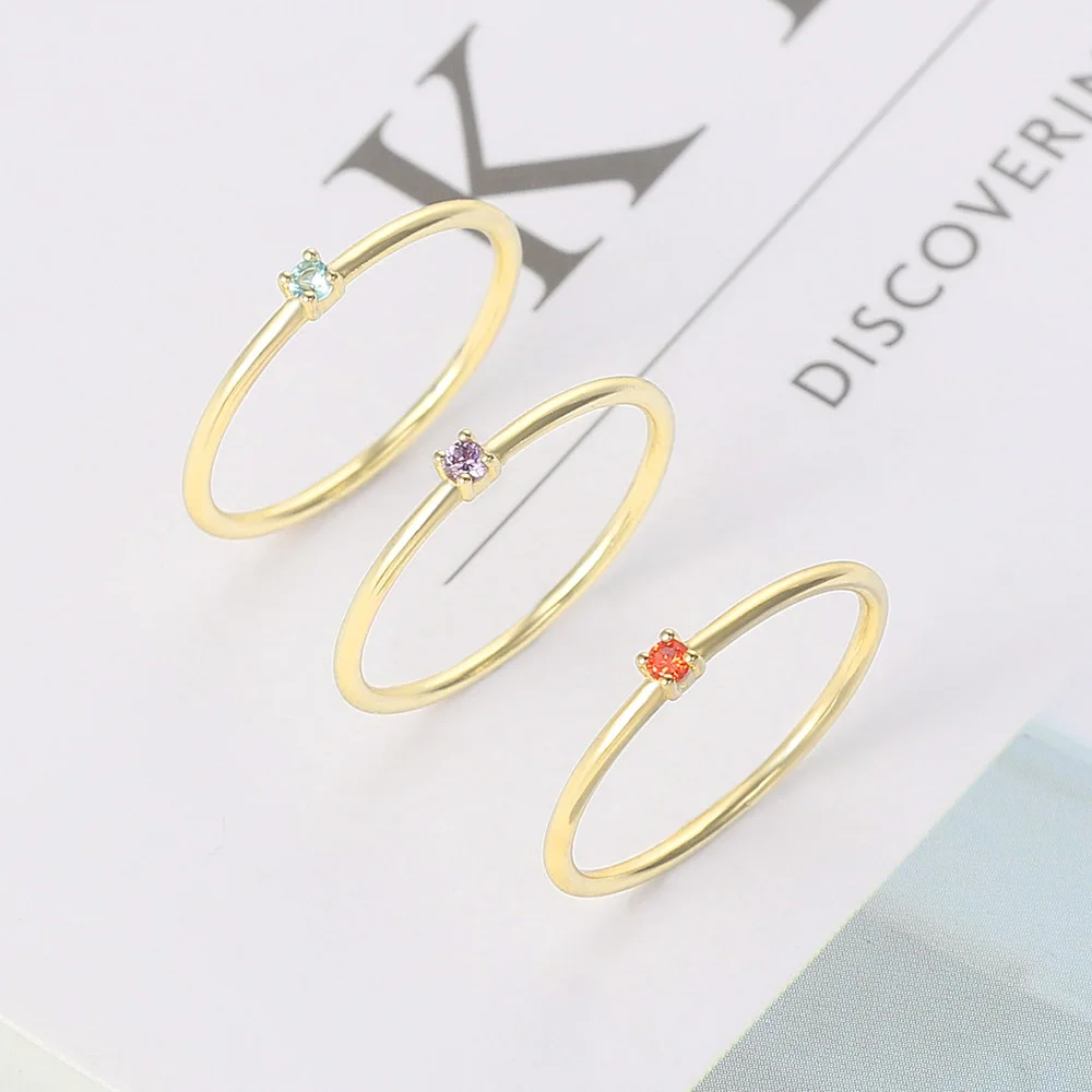 Anillos delicados finos de doble justo para mujer, Circonia cúbica de Color dorado, anillo de compromiso de boda para novia, joyería de moda R246