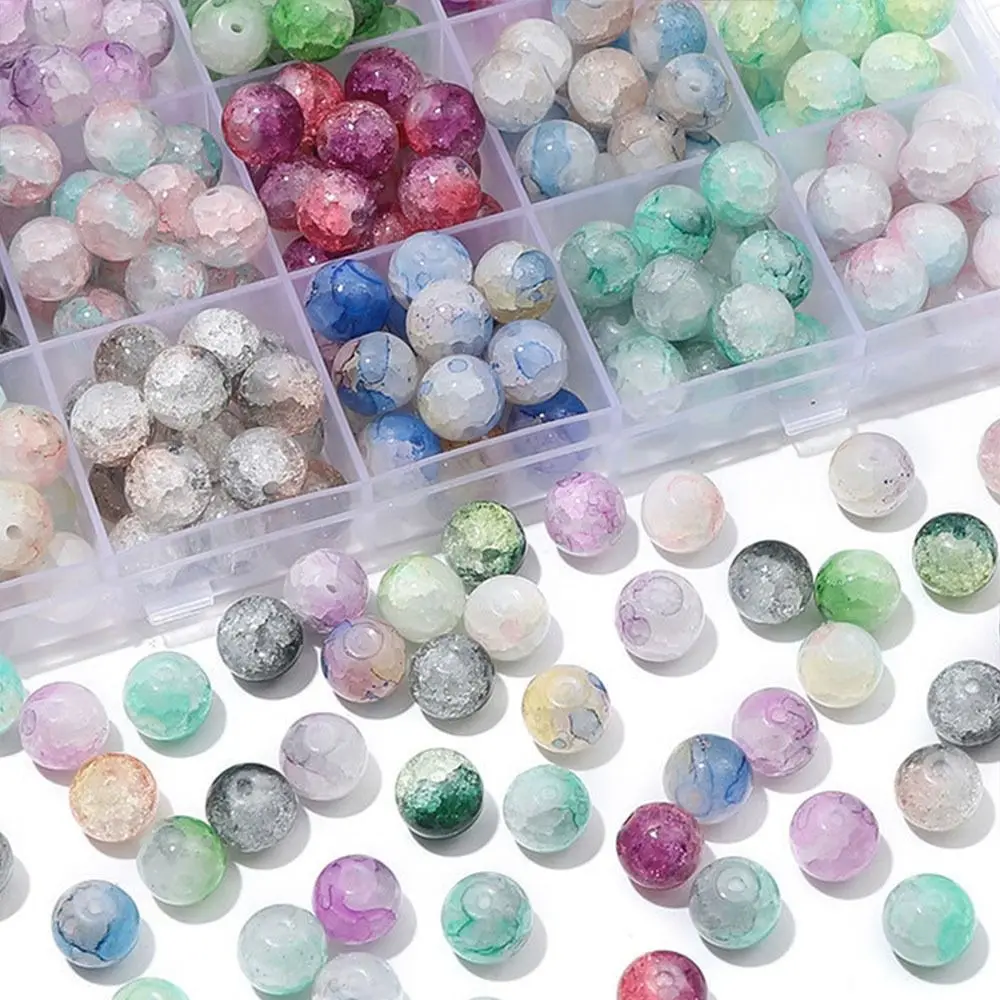 20pcs/bag Durable Loose Beads Exquisite Round Shape DIY Handmade Accessories Jewelry Making Glass Beads Crackle Beads Gifts