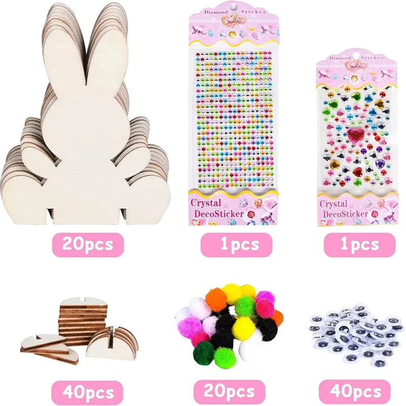 

Набор для творчества DIY: деревянные кролики для раскрашивания с камнями, наклейками для глаз и инструментами для рисования, подарок для детей на Пасху, развивающая и увлекательная занятия