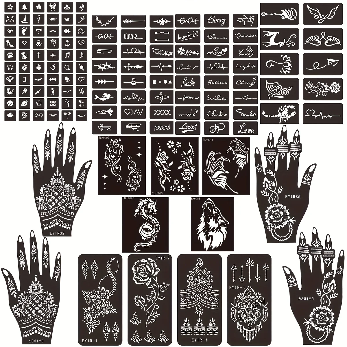 Henna Tattoo Stencils Set Self Adhesive Hand Templates Reusable Temporary Tattoo Body Art DIY Design Kit Wedding Party