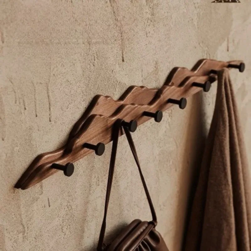 Solid Wood Wall Coat Rack Entryway Hall Non Perforated Wooden Wall Clothes Hanger Creative Aesthetic Coat Stand Home Organizer