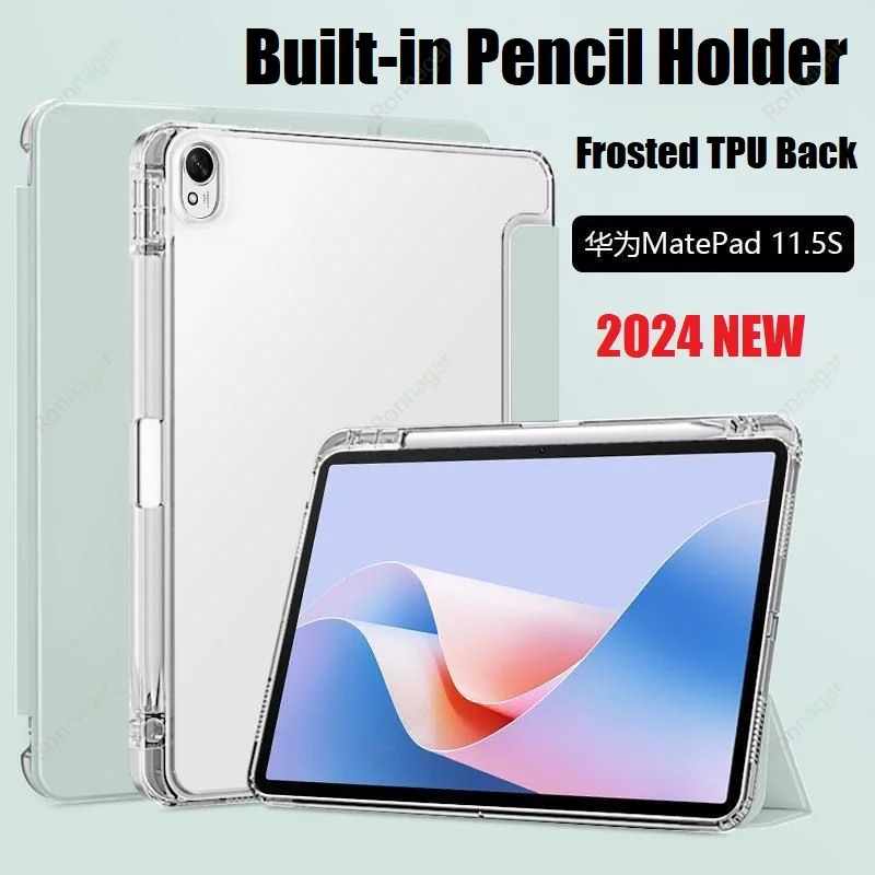 Case for 2024 NEW Huawei Matepad11.5S TGR-W10 with Pencil Holder Soft TPU Back Matepad11.5S 11.5inch DMG-W00 Sleep/Wake Cover