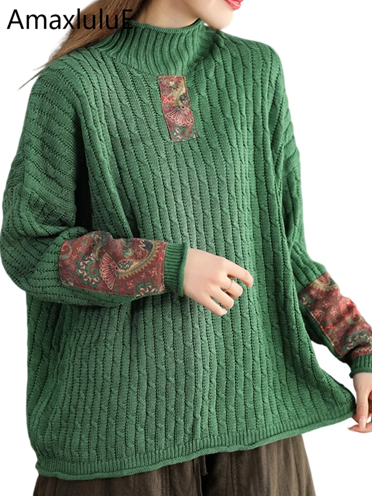 

Amax LuluE 2025 зимние классические женские винтажные водолазки, свободный пуловер с принтом, женские модные повседневные джемперы большого размера