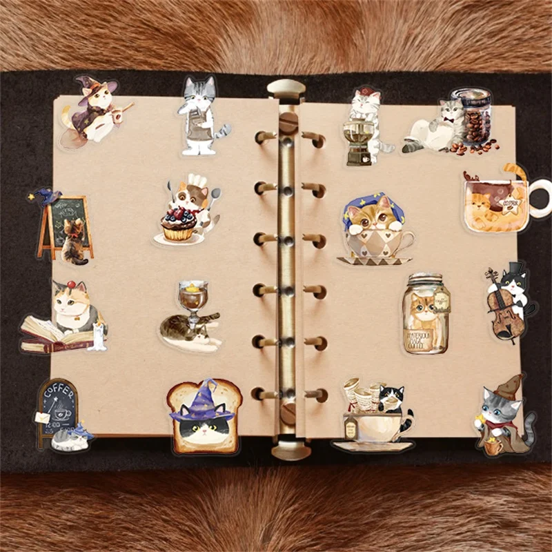 50PCS Kawaii Magic Cat PET Sticker Aesthetic Transparent Decoration Scrapbooking Stationery Hand Accounting Supplies