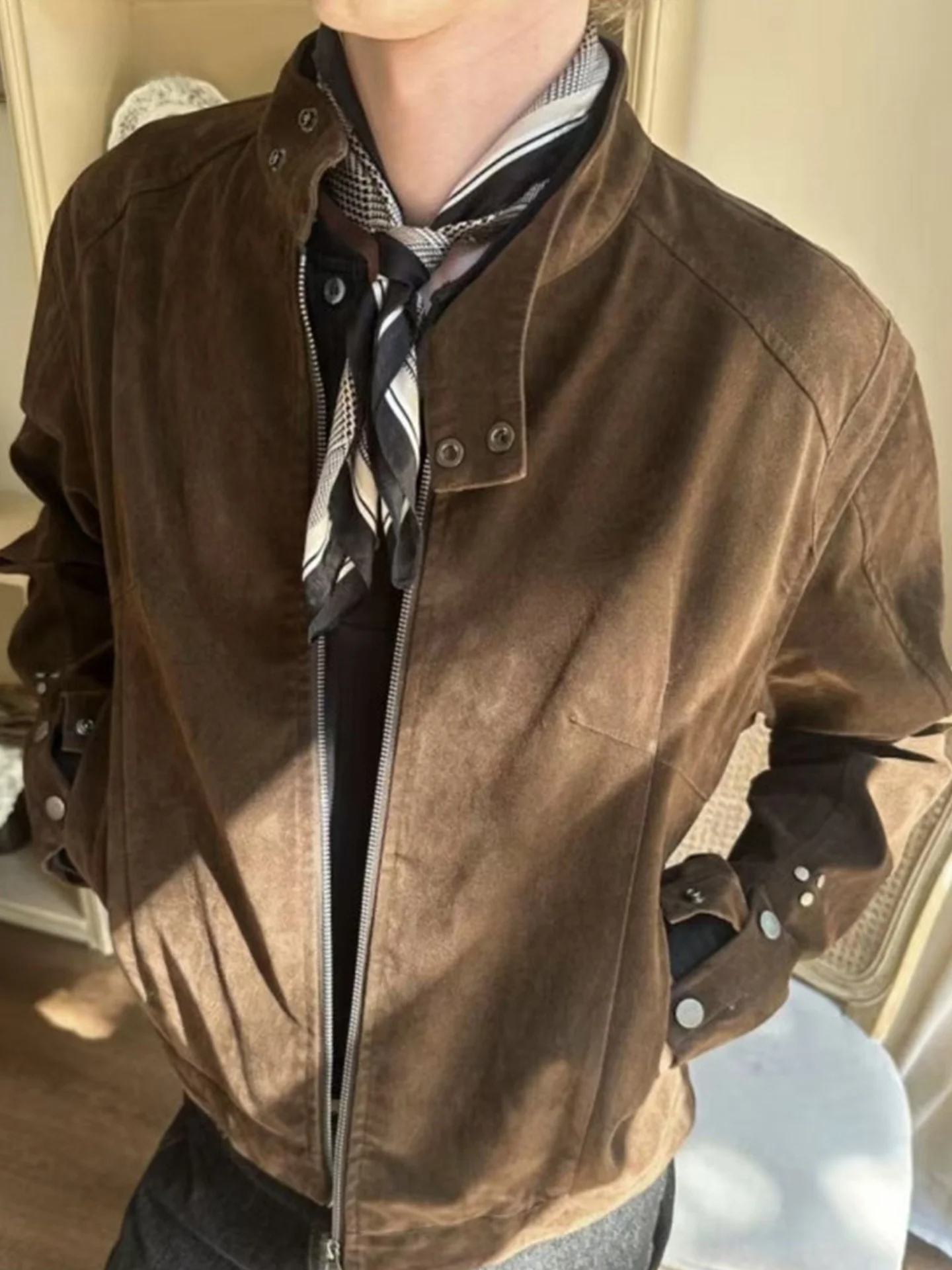 

Modern Era Men's Suede Jaet Harland Autumn Casual Outerwear Couple Matching Loose Fit Long Sve Zipper Closure Polyester ...