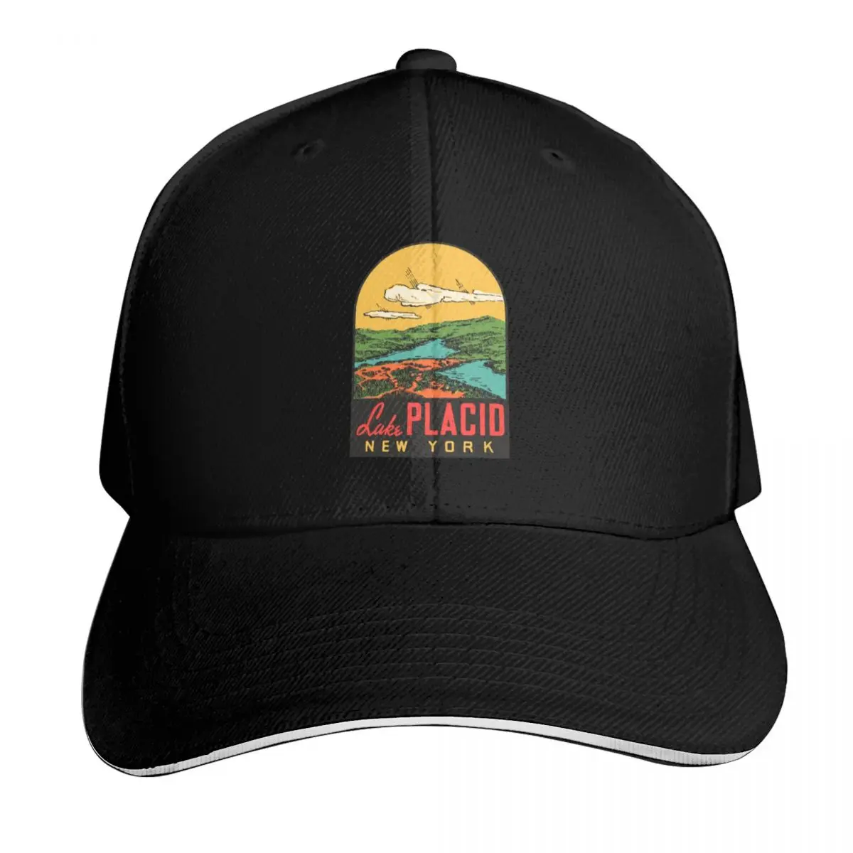 Vintage Style Lake Placid Decal Design Baseball Cap Moisture Wicking Quick Dry Curved Brim Classic Fit Low Profile Unstructured