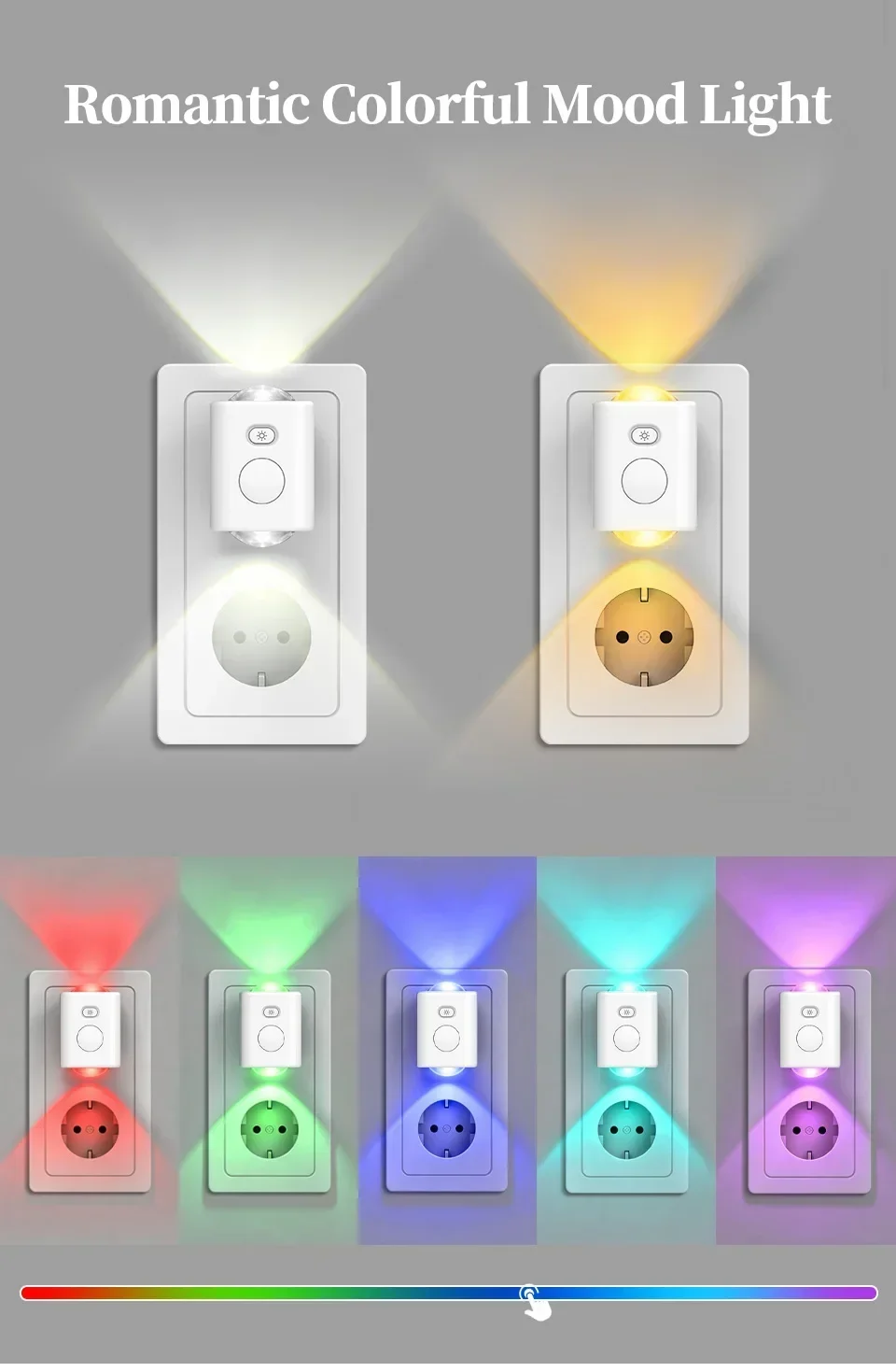 1/2pcs EU Plug Motion Sensor Night Light Plug Into Wall RGB Color Changing Dimmable Auto on Off for Kids Bedroom Hallway 220V
