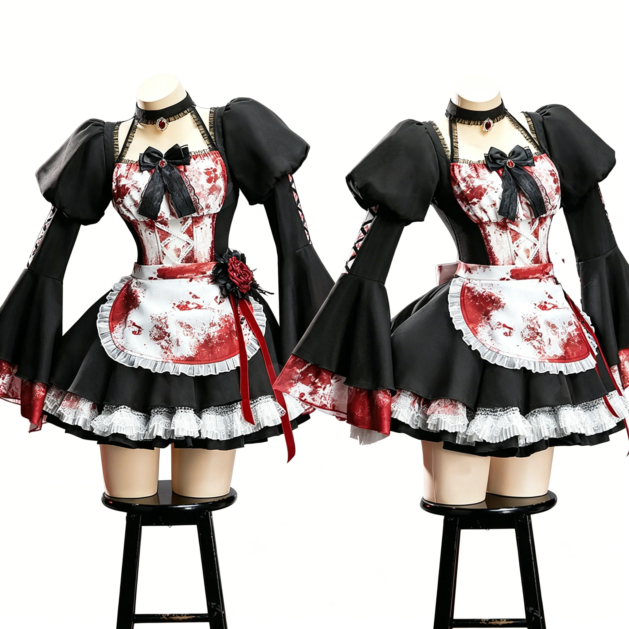 

Halloween Rebel Maid Cosplay Costume, Gothic Lace Lolita Maid Dress