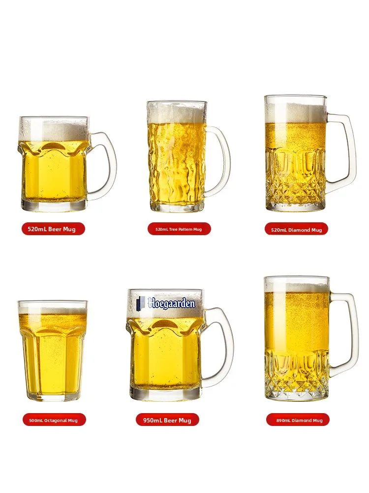 

Large Capaci Beer Glass with Handle Drinking Cup Commercial Use Home Use Tea Water Cup Heat Resistant Glass round ape Cup