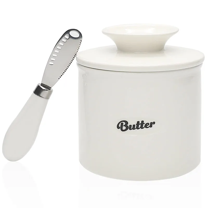 French Butter Crock For Counter With Butter Knife On Demand Spreadable Butter Ceramic Bell Style Butter Jar Butter Dish with Lid