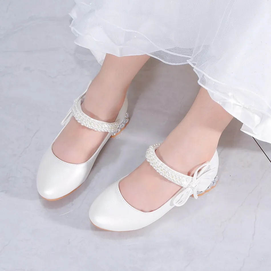 Girls Aurora Shoes Children Summer School Glitter Ballerina Flats Kids Princess Wedding Leather Pumps Birthday Pearl Sandals