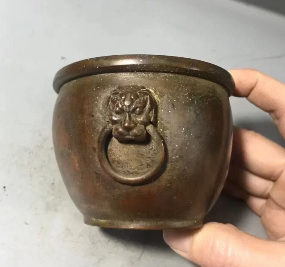 China Bronze Cylinder Figure Statue Collectable Mini Tea Pet Pot