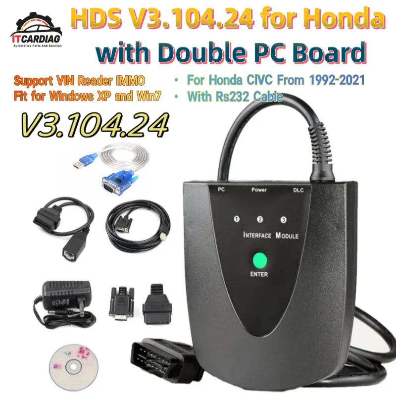 HDS HIM Newest V3.104.24 For Honda with Double PC Board & USB To RS232 HIM Diagnostic Tool HDS VIN Reader IMMO OBD2 Scanner