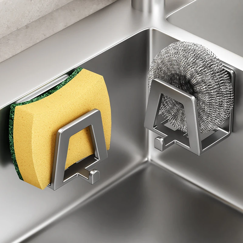 Porta spugna in acciaio inossidabile Lavello autoadesivo Scarico Spugne per asciugatura Scaffali Scaffale da cucina Ganci da parete Portaoggetti Organizzatore