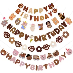 Brown Teddy Bear Happy Birthday Letter Banner Garland For Kids Boy Girl Birthday Party Decoration Supplies Hanging Flags