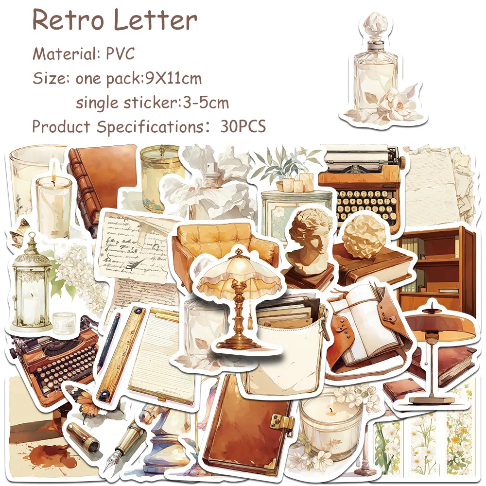 30pcs Retro Letter Sticker Pack Decals For Phone Scrapbook Suitcase Skateboard Guitar DIY Aesthetic Stickers Creative Gifts