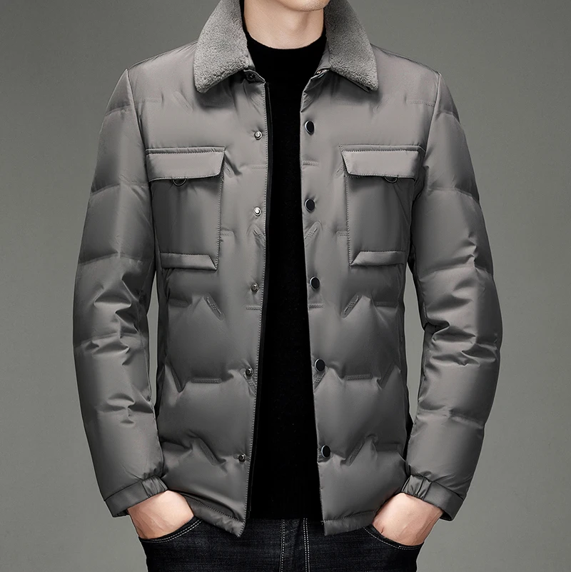 UETEEY-Chaqueta de plumón con cuello de piel para hombre, Parkas de lujo extraíbles, abrigos rompevientos cálidos de moda informal, ropa de diseñador, Invierno