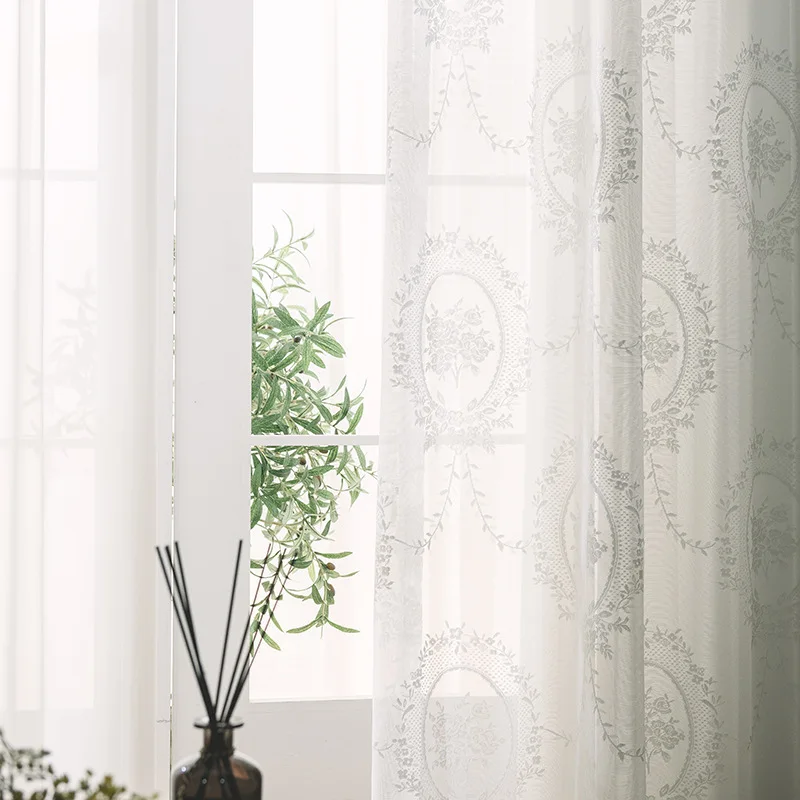 

Simple Modern American White Yarn Curtain for Bedroom Living Room Dinning Room Balcony Yarn Translucent Window Screen