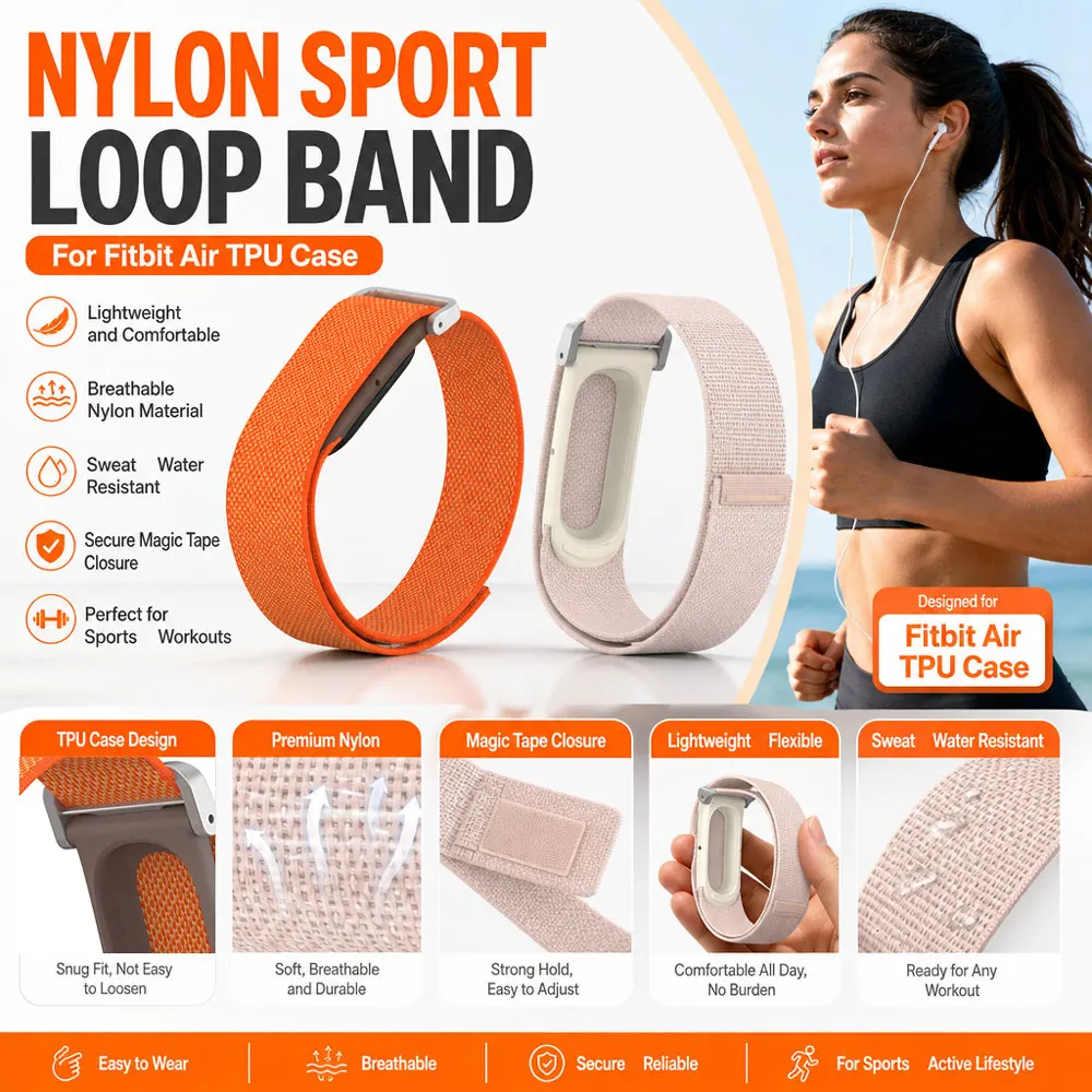 Gewebtes Nylon-TPU-Gehäusearmband für Google Fitbit Air, verstellbares Nylon-Armband, hochwertiges, atmungsaktives, weiches, strapazierfähiges Uhrenarmband