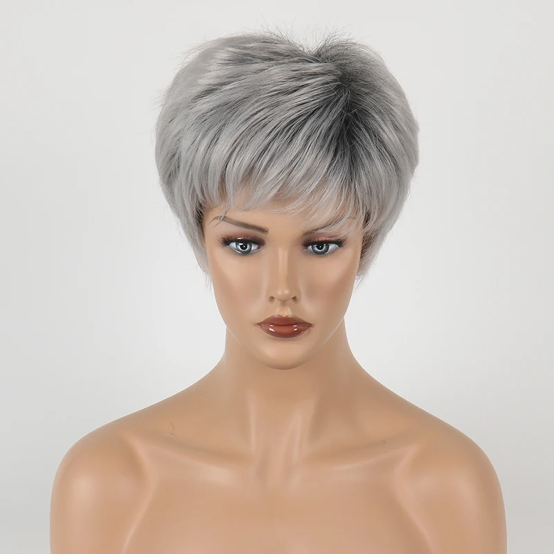 

Ladies Synthetic Wig, Natural Short Hair, Mom Wig Gift, Daily Use, Dressing Up, Party With Bangs, Heat-Resistant Fiber