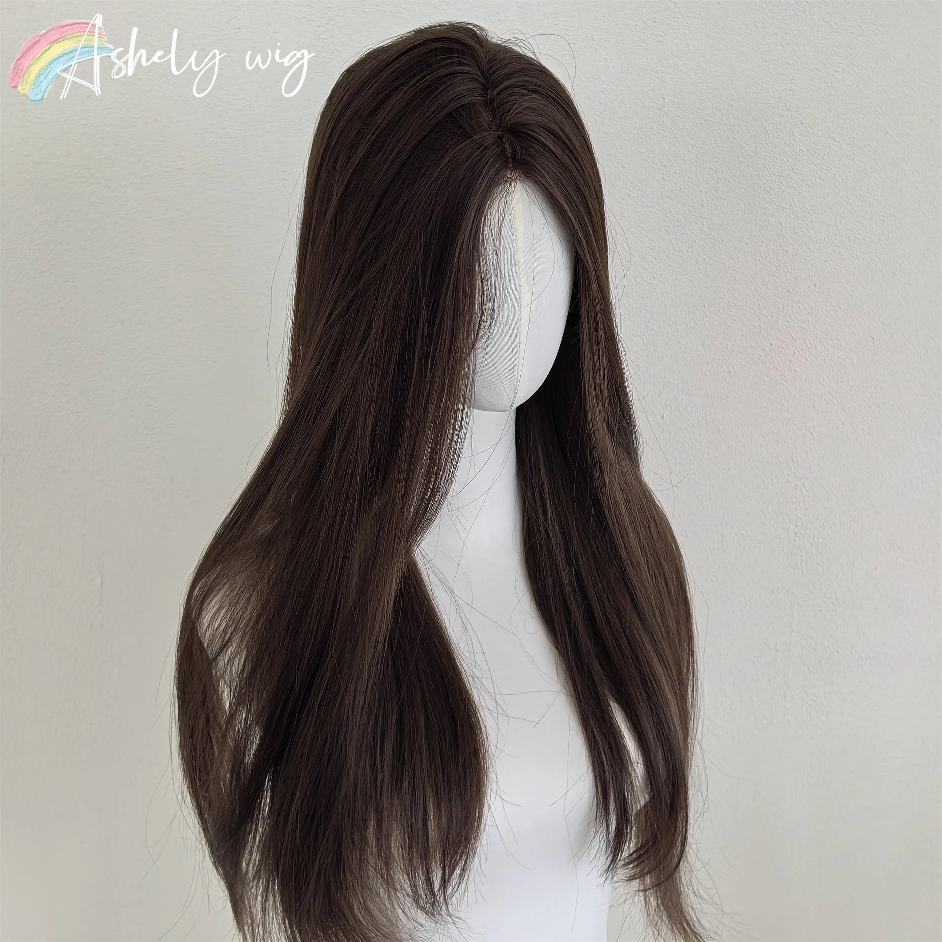 Perruque synthétique marron et noire pour femmes, cheveux longs et lisses de 26 pouces, bandeau à la mode, perruques synthétiques mignonnes Lolita pour usage quotidien Halloween