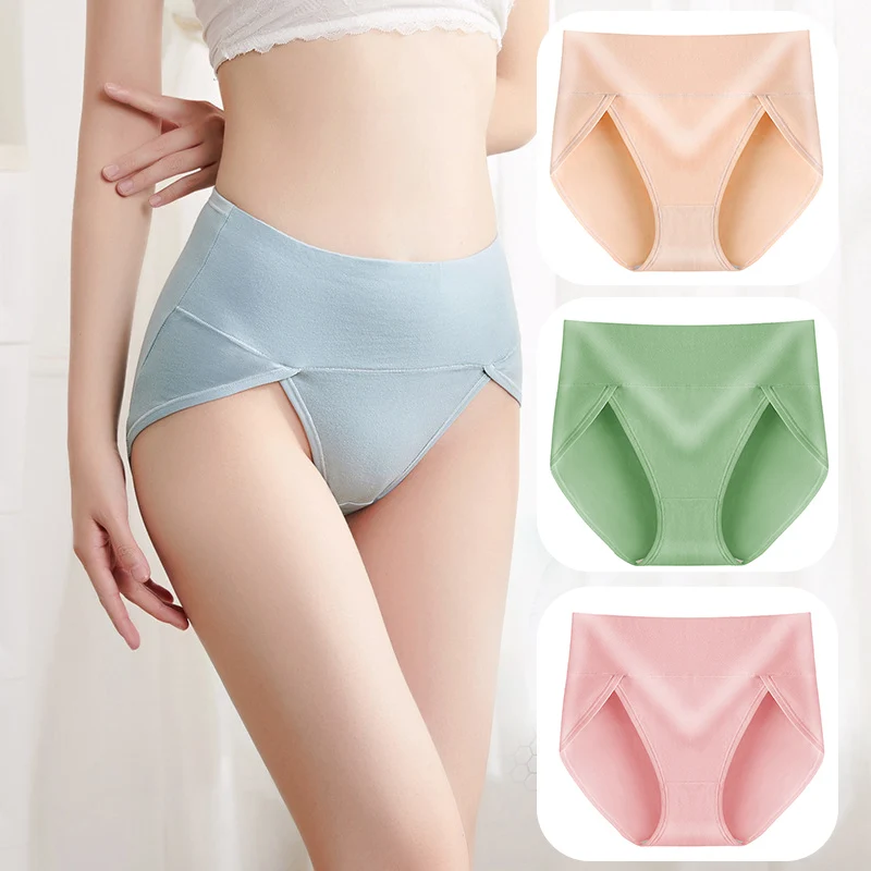 

Plus size women's underwear graphene antibacterial lining cotton high waisted tucked in oversized women's high elastic briefs