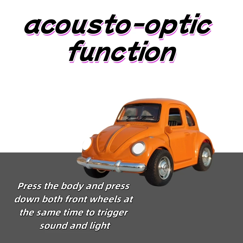 레트로 비틀 합금 자동차 모델, 풀백 기능, 소리 및 조명 효과, 어린이 장난감 선물