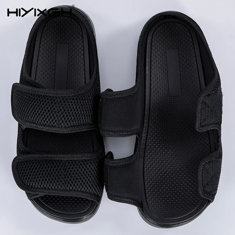 Orthopädische Diabetiker-Herrensandalen mit Verstellbarem Klettverschluss, Atmungsaktivem Mesh, Offener Zehenpartie und Rutschfester Sohle für Geschwollene Füße