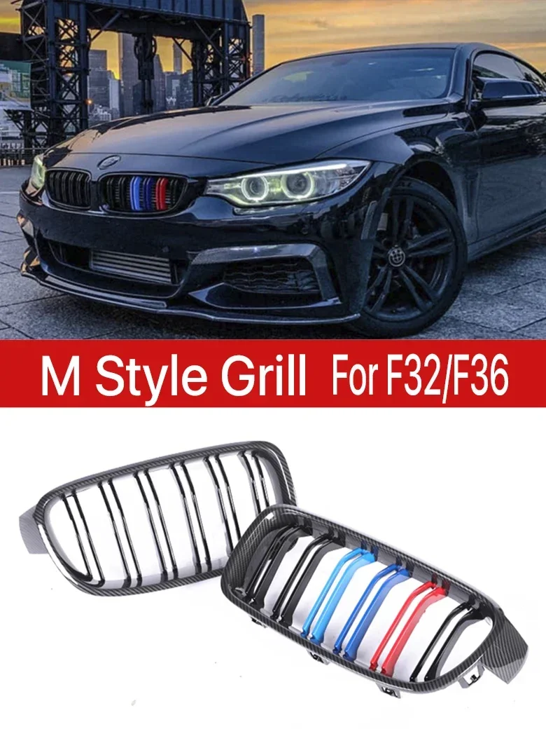 

New! Front Bumper Kidney M4 Grille Double Slat M Color Carbon Fiber Racing Grill Black For BMW 4 Series F32 F33 F36 F80 F82 2013