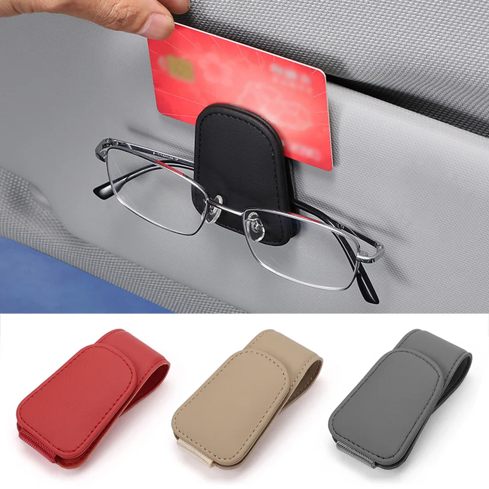 Universal Car Auto Sun Visor Eyeglass Hanger Clip Leather Glasses Holder Magnetic Multi-Function Automobile Accessories Storage image 5