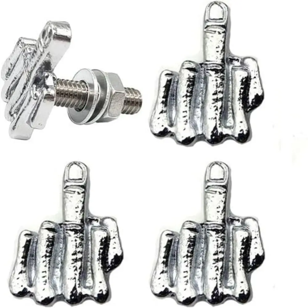 4Pcs Funny License Plate Bolts Stainless Steel License Plate Screw Prank Middle Finger License Plate Screw Exterior Accessories