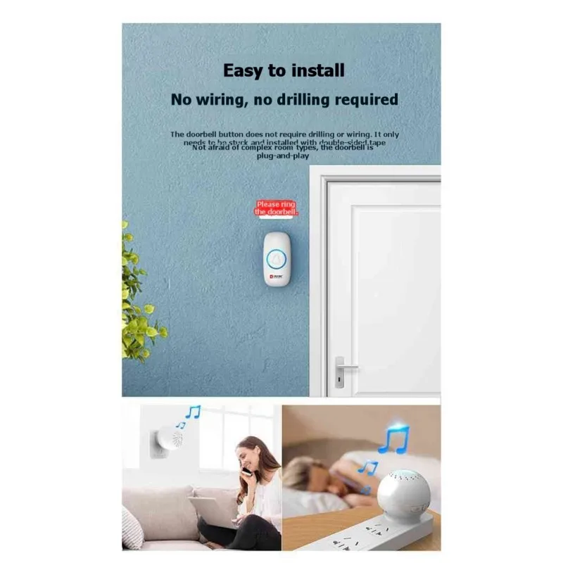 ABSQ-Doorbell Wireless Home Smart 433 Dingdong High Volume Caller Home Electronic Ringer 1-To-2 EU Plug
