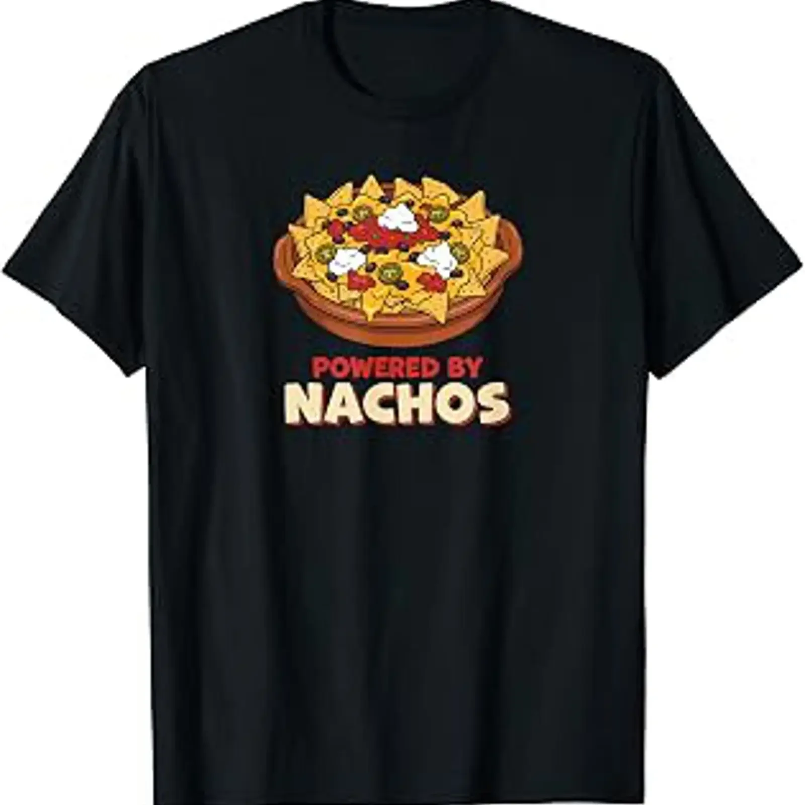 Powered By Nachos Funny Foodie Value T Shirt vintage Washed streetwear designer clothes Casual Stylish Soft Stretched homme