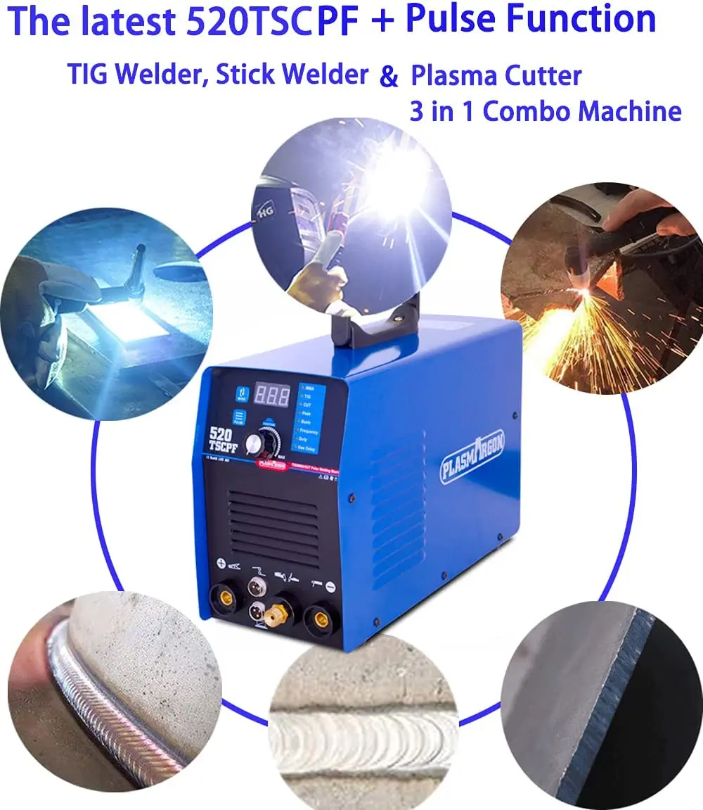 PLASMARGON 520TSCPF  Plasma Cutter Tig Welder and Stick Welder 4 in 1 Combo Welding Machine, 3/4 Inch Clean Cut,Blue