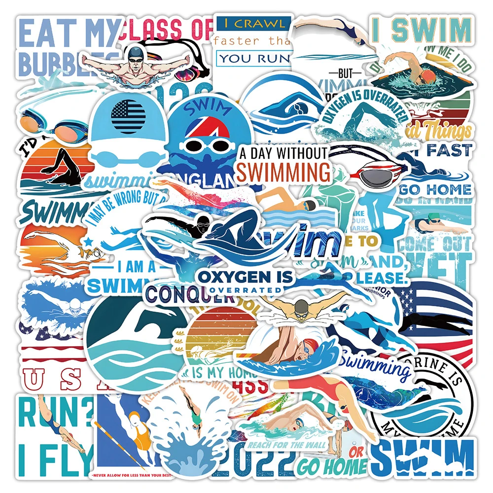 

10/30/50pcs Sports Swimming Stickers Cartoon Graffiti Decals DIY Skateboard Phone Luggage Bike Funny Waterproof Graffiti Sticker