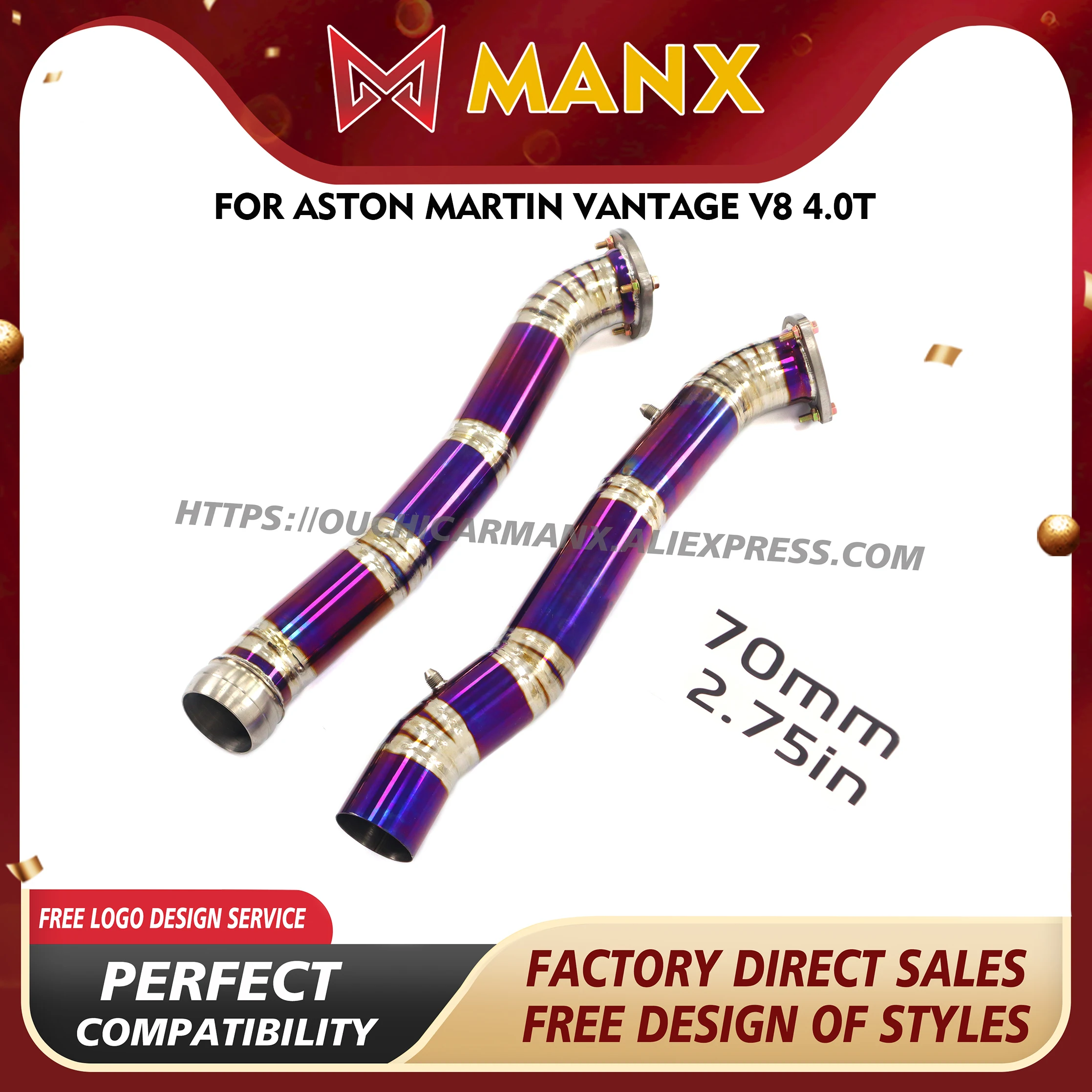 

MANX for Aston Martin Vantage V8 4.0T Exhaust system Ti Resonant Tube Increase pipe diameter 70mm