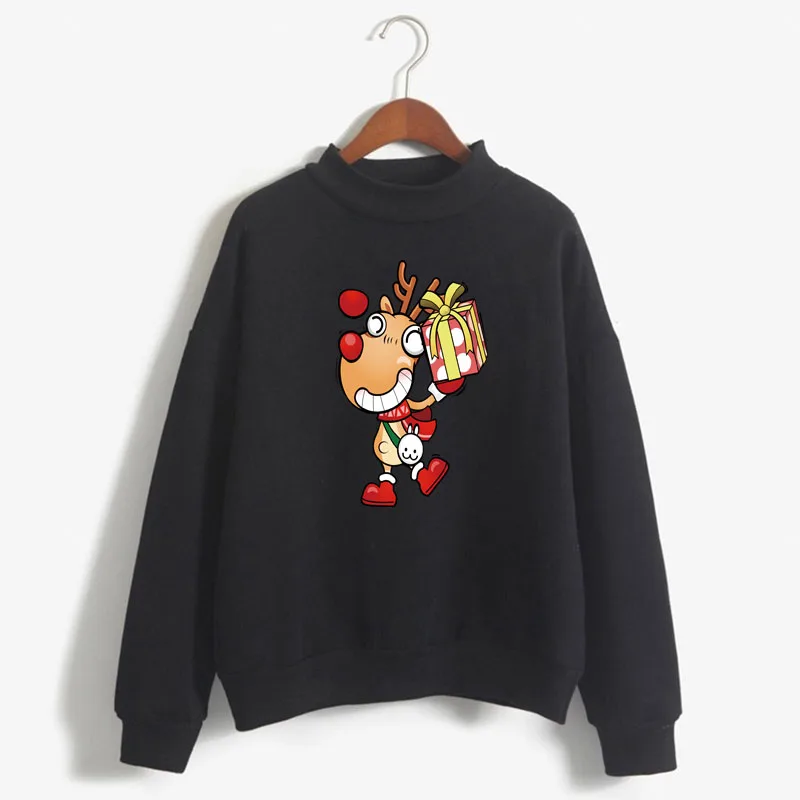 

New Lovely Deer Print Women Christmas Sweatshirt Korean O-neck Knitted Pullover Thick Autumn Winter Candy Color Lady Clothing