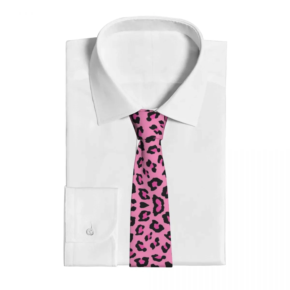 New Polyester Silk 8cm Tie For Men Pink Leopard Print Neck Animal Slim Mens Necktie Personality Cravate Wedding Accessories Ties